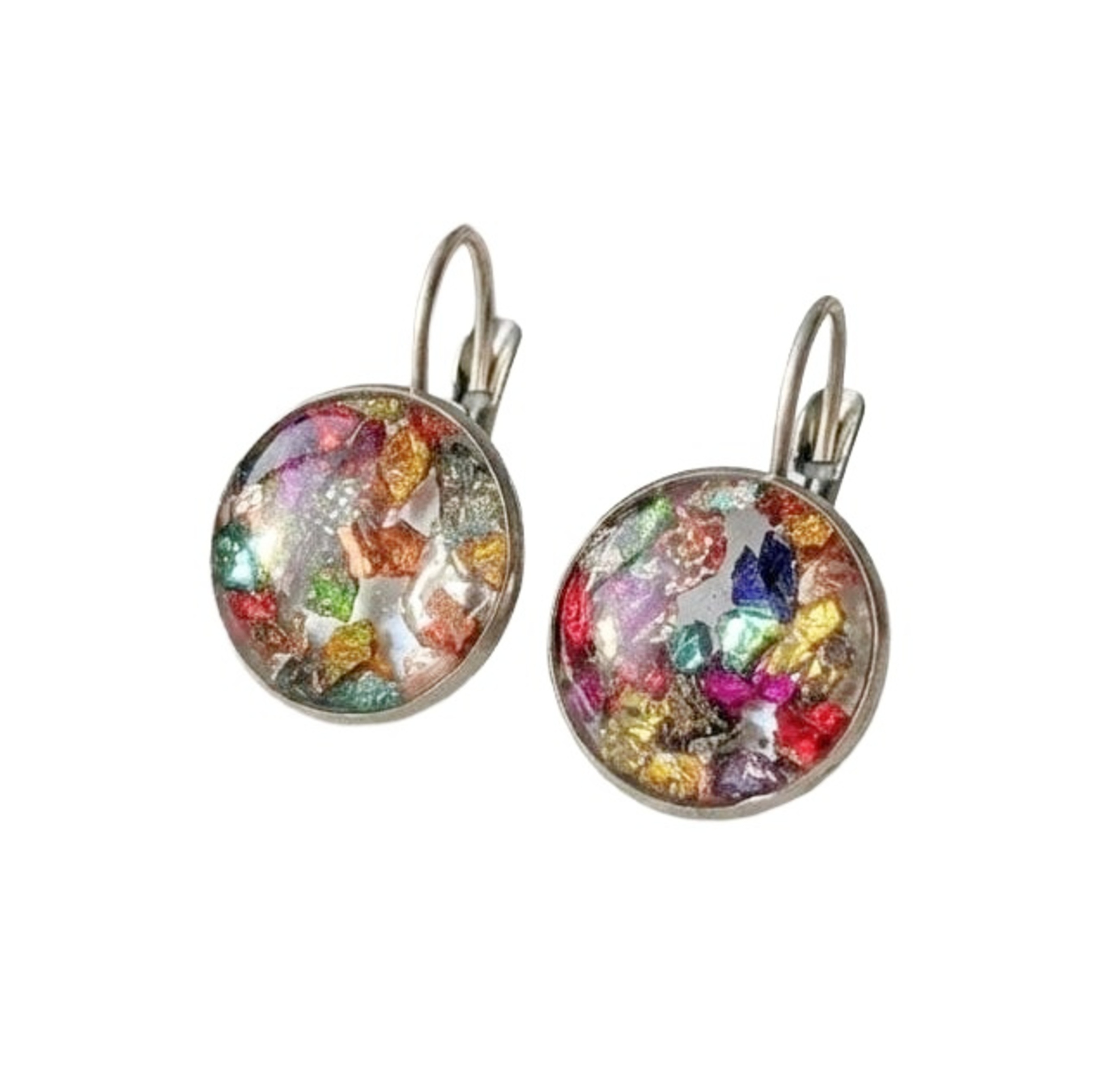 Multi Coloured Crushed Glass Earrings