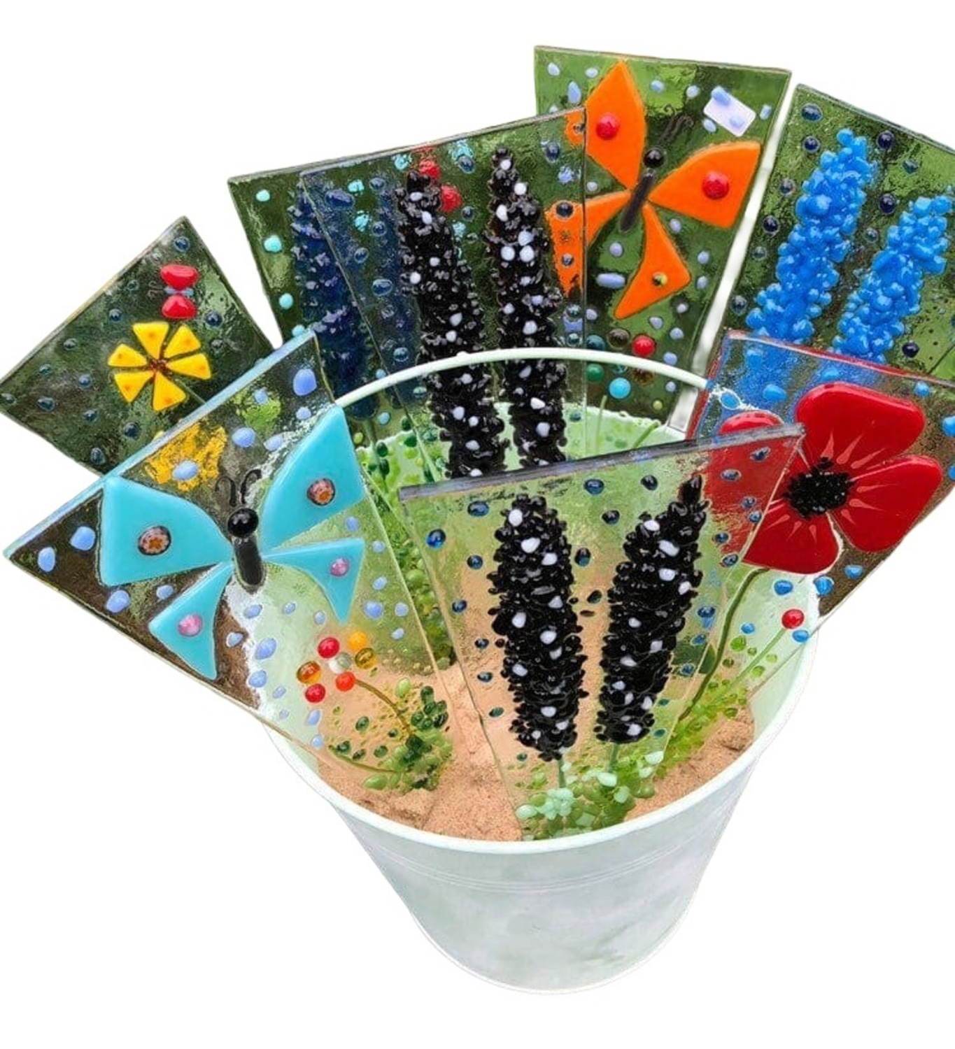 Butterfly Plant Pot Stakes Hand Made Fused Glass
