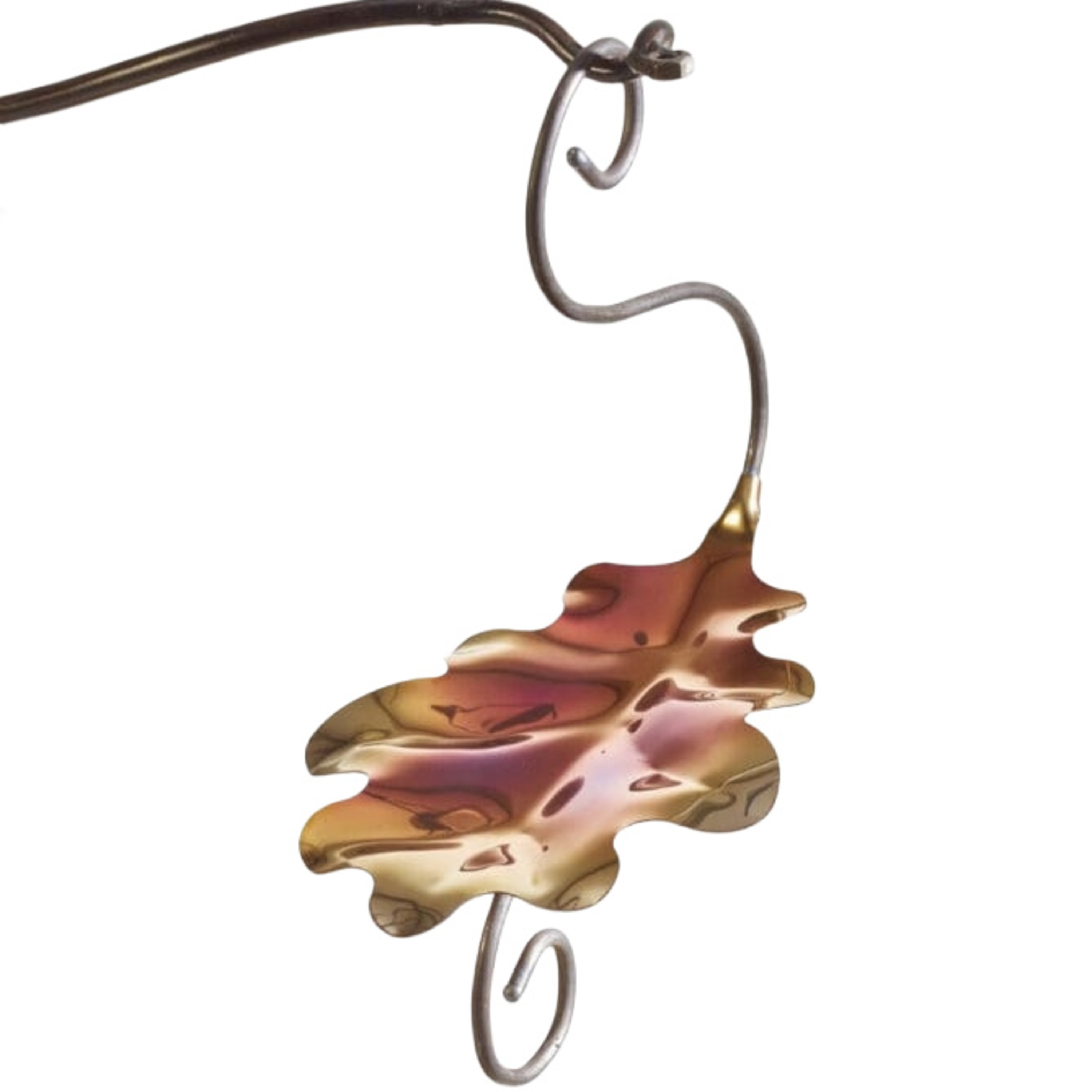 Oak Leaf Bird Feeder In Patinated Stainless Steel