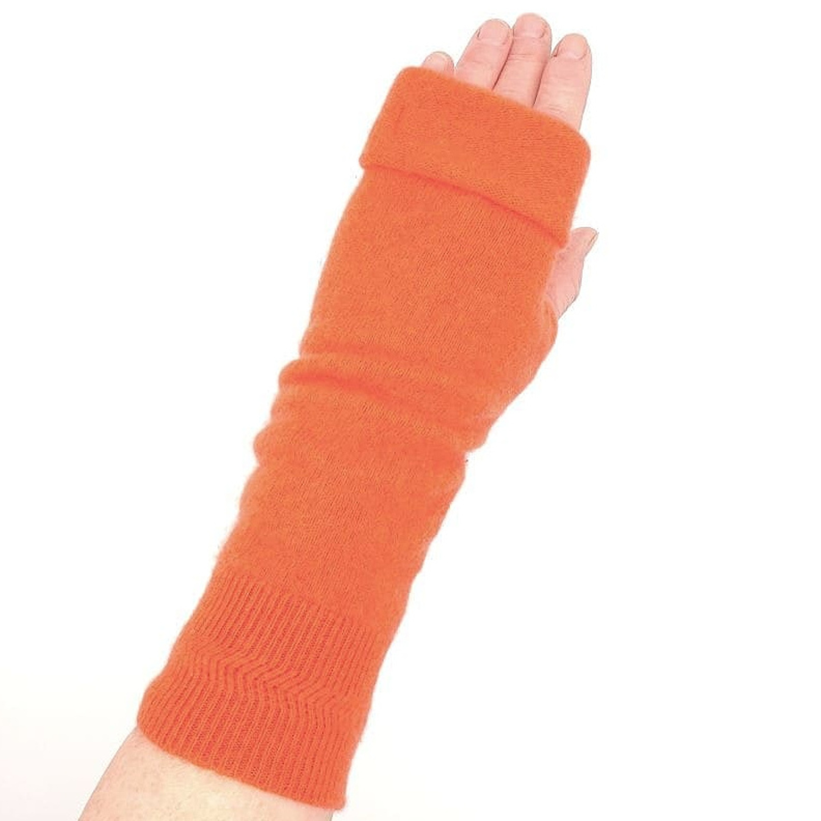 Orange Fingerless Gloves Hand Made Repurposed Cashmere