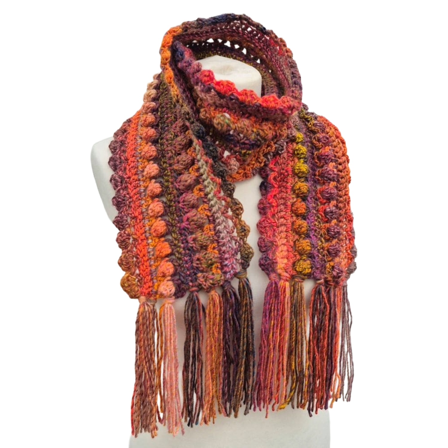 Hand Crocheted Beautiful Boho Scarf In Deep Amber