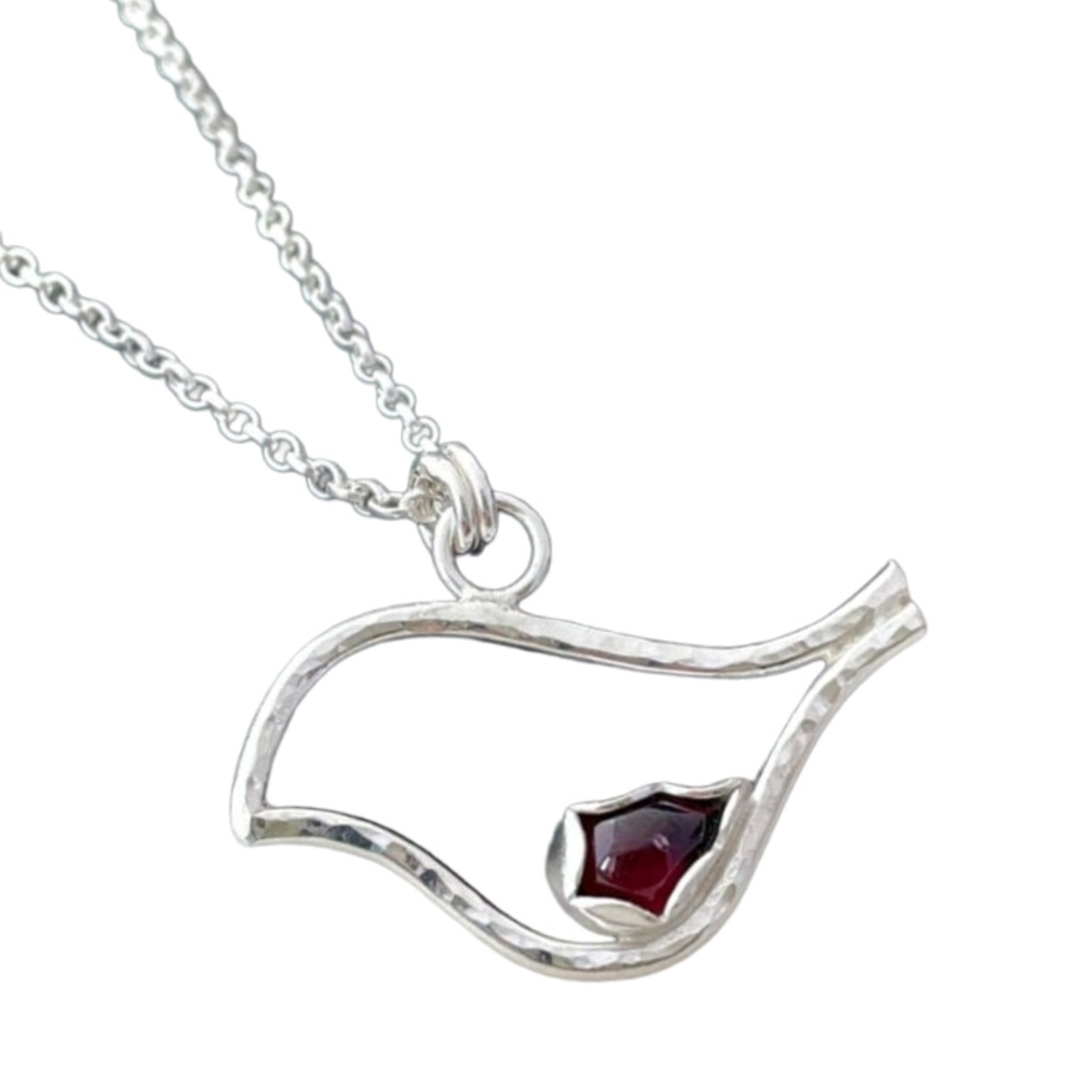 Robin Bird Silver Necklace Red Garnet Gemstone Pendant