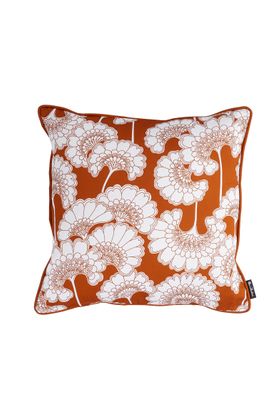 Japanese Floral Cotton Cushion - Burnt Orange