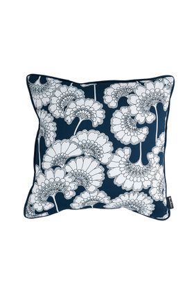 Japanese Floral Cotton Cushion - Navy