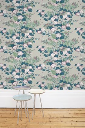 Chinese Floral Wallpaper - Pewter