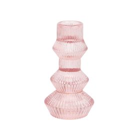 Pink Glass Candlestick Holder