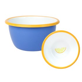 Lemon Blue Enamel Bowl