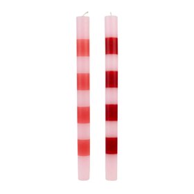 Pink & Red Stripe Dinner Candles