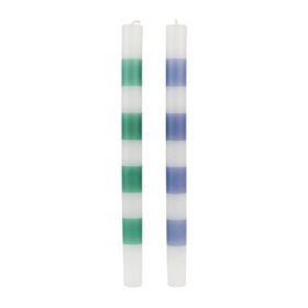 Green & Blue Stripe Dinner Candles