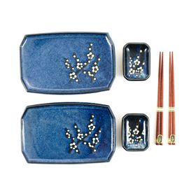 Blue Sakura Sushi Serving Set