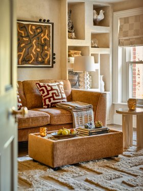 Sofology, Roscoe 3 Seater Sofa, £1299 And Roscoe Console In Linen Look Chenille Cinnamon Mix, £399