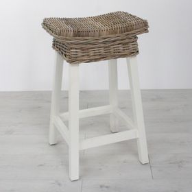 Key Largo Backless Whitewashed Rattan Bar Stool