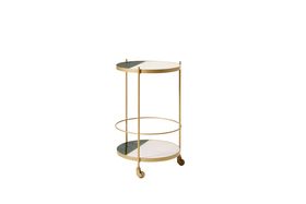 Swoon Aravali Trolley, Art Deco Style in Brass, White & Green Marble