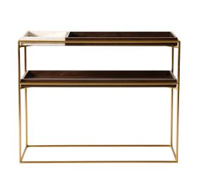Swoon Hansel Contemporary Console Table in Gold, White Marble & Mocha-Stained Mango Wood