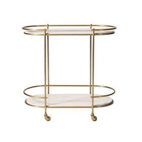 Swoon Cartizze Bar Trolley, Art Deco Style in White Marble & Brass