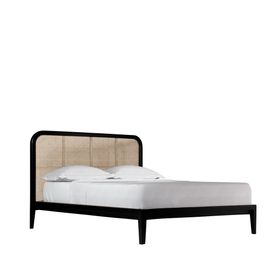 Swoon | Raphia | Mid-Century Modern Double Bed | Black | Mango Wood & Natural Rattan