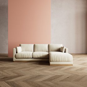 Swoon Alesund Right-Hand Corner Sofa in Ecru Plain with Light Feet Fabric - 217cmx80cm