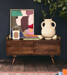 Fresco Light Brown Mango Wood & Brass Small TV Stand