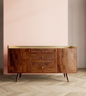 Swoon Fresco Mid-Century Sideboard in Mango Wood & Brass - Brown - W: 150 cm D: 43 cm H: 80 cm