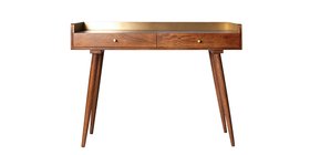 Fresco Light Brown Mango Wood & Brass Desk