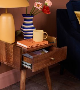 Fresco One-drawer Light Brown Mango Wood & Brass Bedside Table