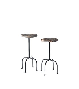 Kyla Brown Marble & Black Steel Side Table