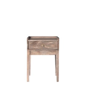 Swoon Newham Traditional Bedside Table in Natural Oak-stained Mango Wood & Brass - Brown