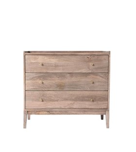 Newham Natural Oak-Stained Mango Wood & Brass Three Drawer Chest of Drawers