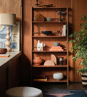 Noah Dark Brown Acacia & Brass Wide Shelving Unit