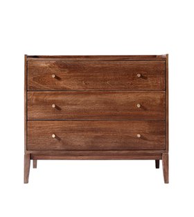 Newham Three-Drawer Dark Stained Mango Wood & Brass Chest of Drawers