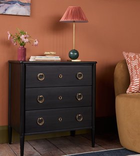Reyna Three-Drawer Charcoal Mango Wood & Brass Chest of Drawers