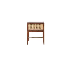 Raphia Dark Brown Acacia & Natural Rattan Bedside Table