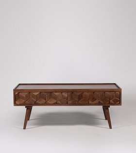 Swoon Terning Mid-Century Coffee Table in Dark Brown Acacia Wood - W: 93 cm D: 50 cm H: 35 cm