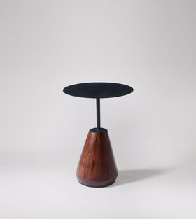 Swoon Themis Maximalist Side Table in Dark Brown Acacia & Black Steel Metal