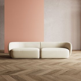 Swoon Alban Four-Seater Sofa in Ecru Plain Fabric - Firm - Solid Birch & Plywood Frame - 64kg - 64kg - Comfort Firm - Curved Sofa