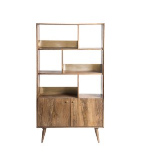Fresco Natural Mango Wood & Brass Shelving Unit