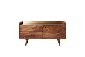 Fresco Light Brown Mango Wood & Brass Small TV Stand
