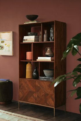 Norrebro Dark Brown Acacia & Brass Shelving Unit