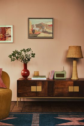 Banner Light Brown Mango Wood & Brass TV Stand