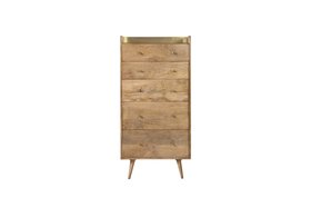 Fresco Natural Oak-Stained Mango Wood & Brass Five-drawer Tallboy Chest of Drawers