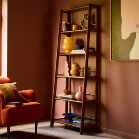 Noah Dark Brown Acacia & Brass Wide Shelving Unit