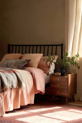 Fresco Three-drawer Light Brown Mango Wood & Brass Bedside Table