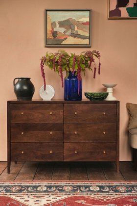 Valente Six-Drawer Light Brown Mango Wood Chest of Drawers