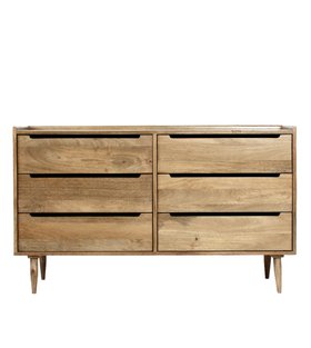 Southwark Six-Drawer Natural Oak-Stained Mango Wood Chest of Drawers
