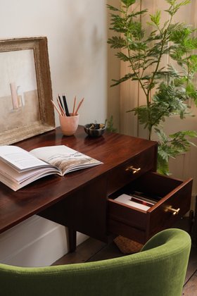 Verne Dark Mango Wood & Brass Desk