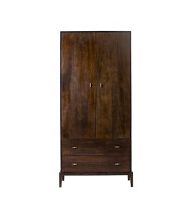 Verne Dark Brown Mango Wood & Brass Double Wardrobe