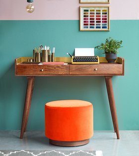 Fresco Light Brown Mango Wood & Brass Desk