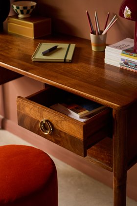 Reyna Light Brown Mango Wood & Brass Desk