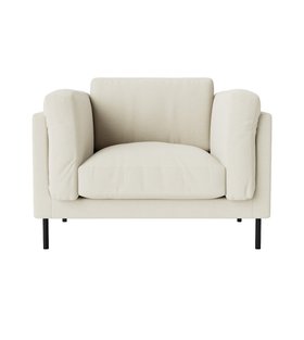 Munich Ecru Plain Fabric Armchair with Black Steel Legs