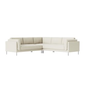 Munich Five-Seater Ecru Plain Fabric Corner Sofa with Steel Legs